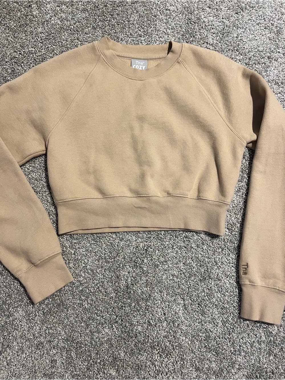 TNA Cozy Fleece Pullover in Taupe Beige